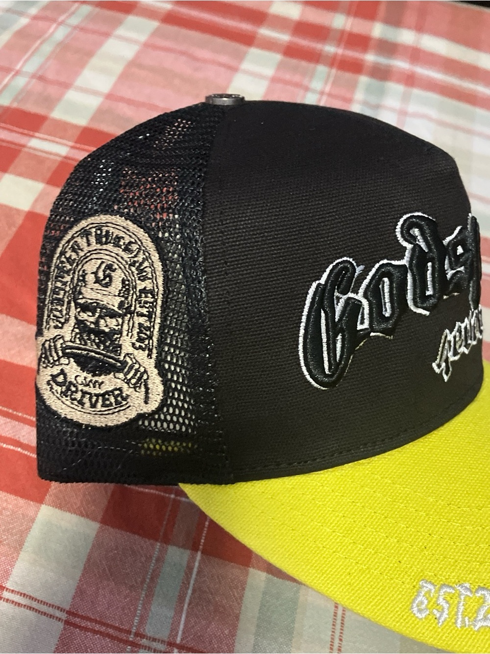 Black and Yellow Baseball Cap with Embroidered Logo